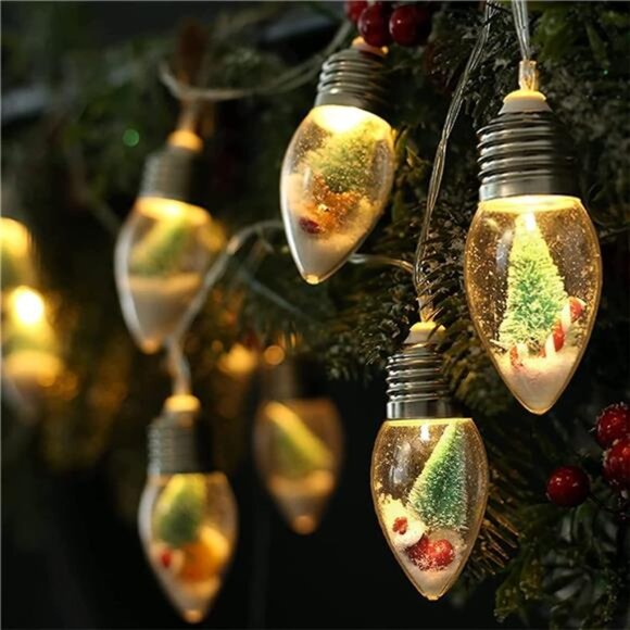 6.6FT Christmas Vintage Decor String Light - 10LED Snow Globe Bulbs String - Picture 1 of 8
